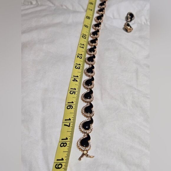 Vintage necklase  Rhinestone Black Enamel Comma Link Necklace 925 estate Sale - Picture 10 of 16